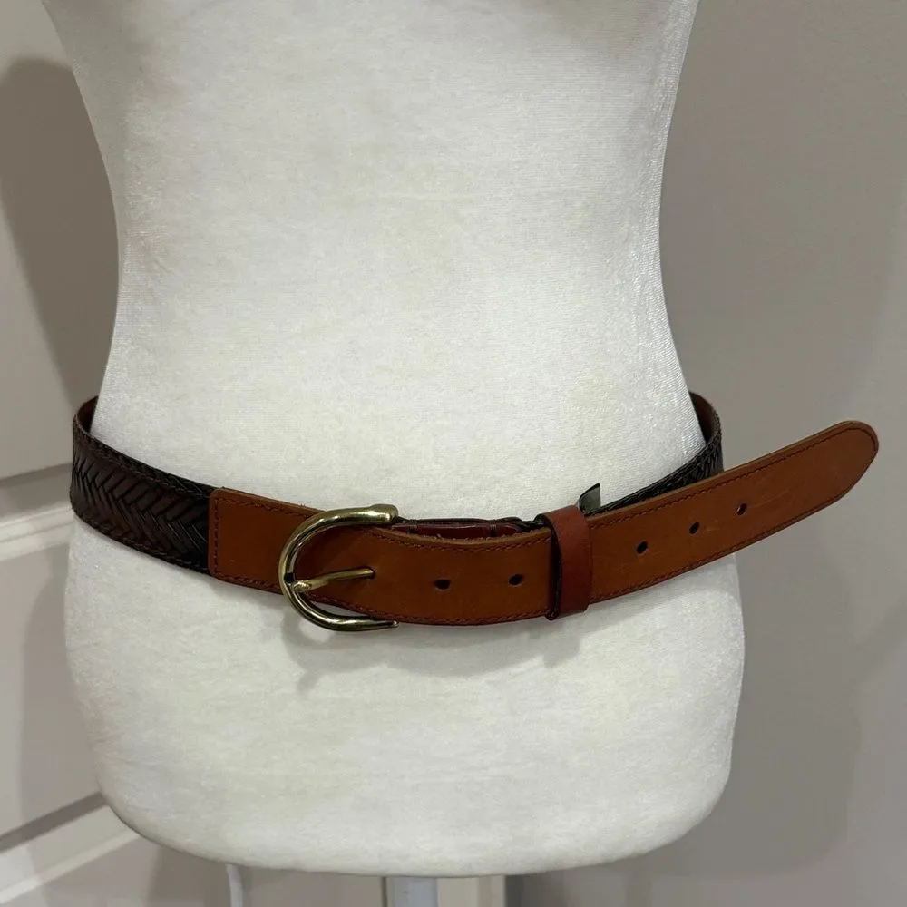 Fossil Two-Tone Leather Belt with Gold Buckle Size Medium